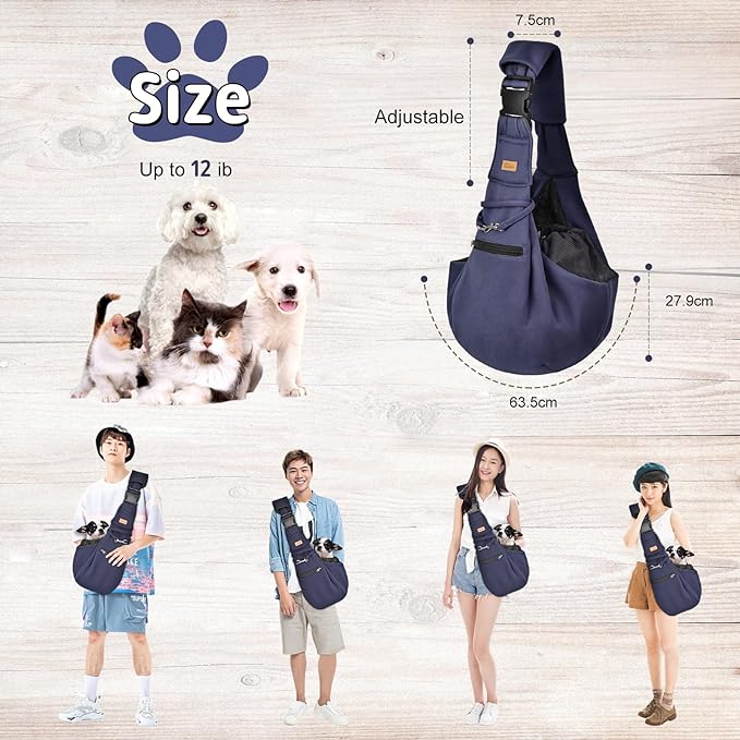 Cuby Dog and Cat Sling Carrier - Hands Free Reversible Pet Papoose Bag - Soft Pouch and Tote Design - Suitable for Puppy, Small Dogs Cats Outdoor (Blue Senior, Adjust strap 2.0)