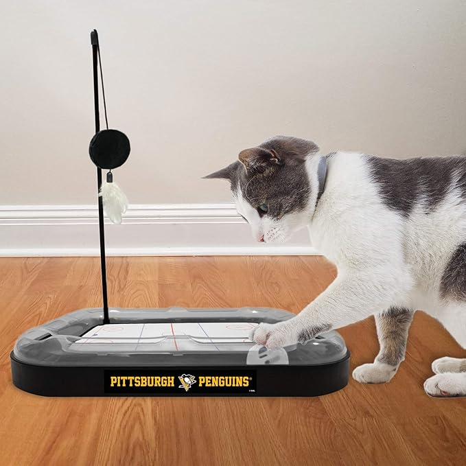 Pets FIrst Cat Scratching Toy NHL Pittsburgh Penguins Hockey Field Cat Scratcher Tiy with Interactive Cat Ball Bell in Tracks. 5-in-1 CAT Toy