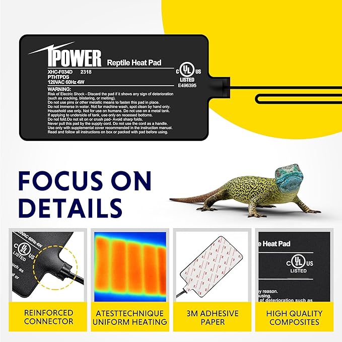 iPower Reptile Heat Pad 4X7 Inch 4W Under Tank Terrarium Warmer Heating Mat for Turtle, Lizard, Frog, Snake, Reptile, and Other Small Animals
