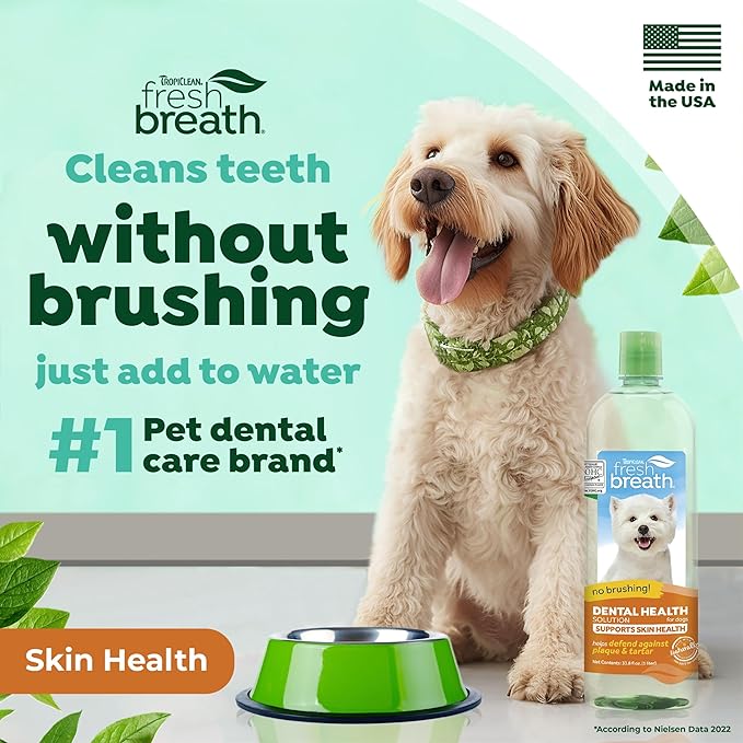 TropiClean Fresh Breath Supports Skin Health | Dog Oral Care Water Additive | Dog Breath Freshener Additive for Dental Health | VOHC Certified | Made in the USA | 33.8 oz.