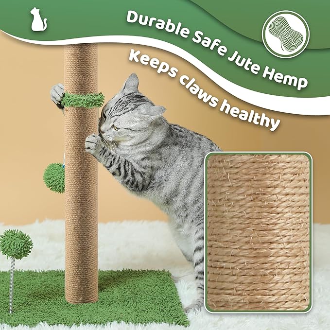 Cat Scratching Post, 34'' Tall Cat Scratchers for Indoor Cats, Cute Cat Tree Scratch Post for Large Cats and Kittens, Green