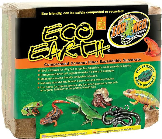 Zoo Med Eco Earth Eco-Friendly and Naturally-Absorbent Compressed Coconut Fiber Substrate, Eliminates Odor and Easily Recyclable (2-Pack)