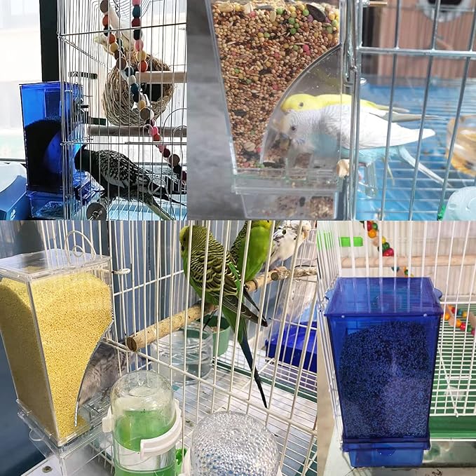 Parrot Automatic Feeder No Mess Bird Feeder Food Container Feeding Station Foraging Cage Accessories Acrylic Suitable for Parrot Cockatoo Canary Love Bird (Transparent)