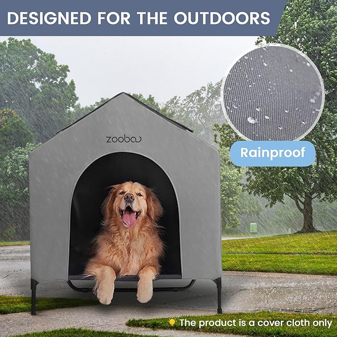 42” Durable Dog House Cover - Waterproof & UV-Resistant 600D Oxford Fabric Canopy for Outdoor Kennels - Fits 42"x34"x40" Houses - Protective Large Breed Shelter Top - COOL GREY