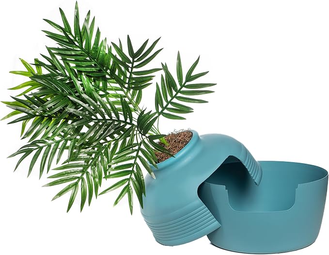 Good Pet Stuff, The Original Hidden Litter Box Base Kit, Round Enclosed Cat Litter Box Planter with Artificial Plants, Vented Carbon Odor Filter System, Florist Moss, Easy to Clean, Caribbean Blue