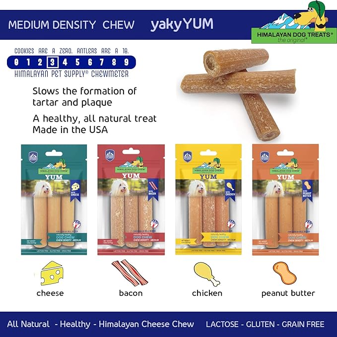 Himalayan Dog Chew Original Yak Cheese Dog Chews, 100% Natural, Long Lasting, Gluten Free, Healthy & Safe Dog Treats, Lactose & Grain Free, Protein Rich, Chicken Flavor, 4.5 oz Resealable Pouch