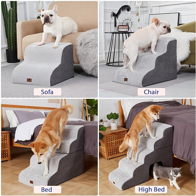 Dog Stairs Ramp for High Beds and Couch,Curved Dog Steps for Small Dogs and Cats Pet Stairs Non-Slip Balanced Portable Pet Step Indoor, 2 Steps,Grey