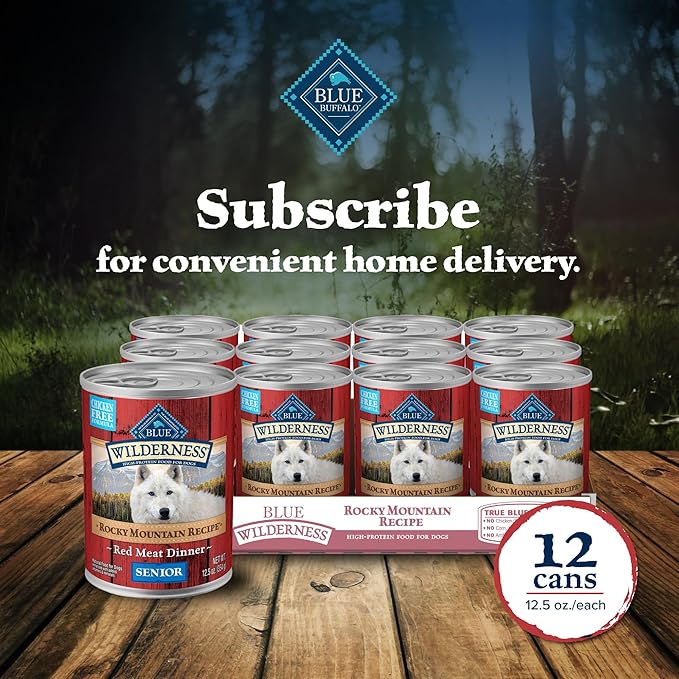 Blue Buffalo Wilderness Rocky Mountain Recipe Senior Wet Dog Food, High-Protein & Grain-Free, Made with Natural Ingredients, Red Meat Recipe, 12.5-oz. Cans (12 Count)