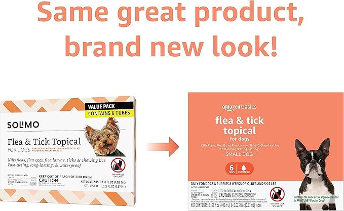Amazon Basics Flea and Tick Topical Treatment for Small Dogs (5 -22 pounds), Unscented, 6 Count (Previously Solimo)