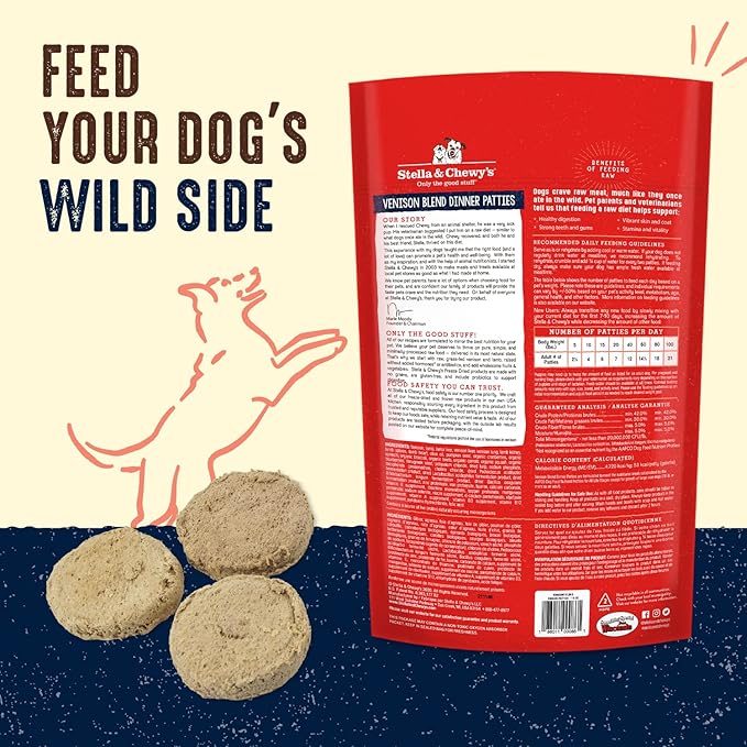Stella & Chewy's Freeze Dried Raw Dinner Patties – Grain Free Dog Food, Protein Rich Venison Blend Recipe – 14 oz Bag