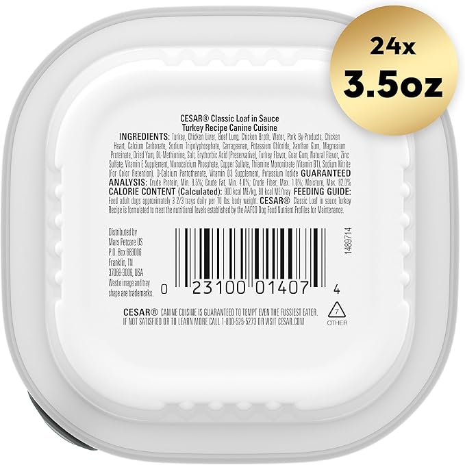 CESAR Filets in Gravy Adult Wet Dog Food, Turkey Recipe, (24) 3.5 oz. Easy Peel Trays