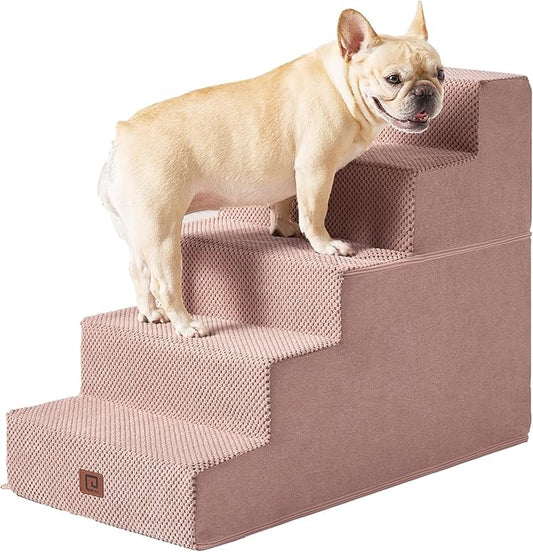 EHEYCIGA Dog Stairs for High Bed 22.5”H, 5-Step Dog Steps for Bed, Pet Steps for Small Dogs and Cats, Non-Slip Balanced Dog Indoor Ramp, Pink