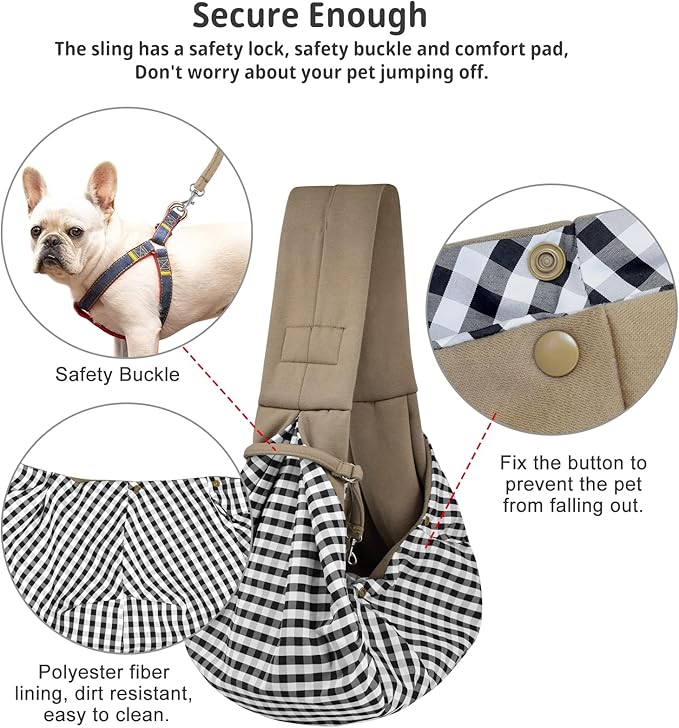 CUBY Dog and Cat Sling Carrier - Hands Free Reversible Pet Papoose Bag - Soft Pouch and Tote Design - Suitable for Puppy, Small Dogs Cats Outdoor (Khaki, Unadjustable strap)