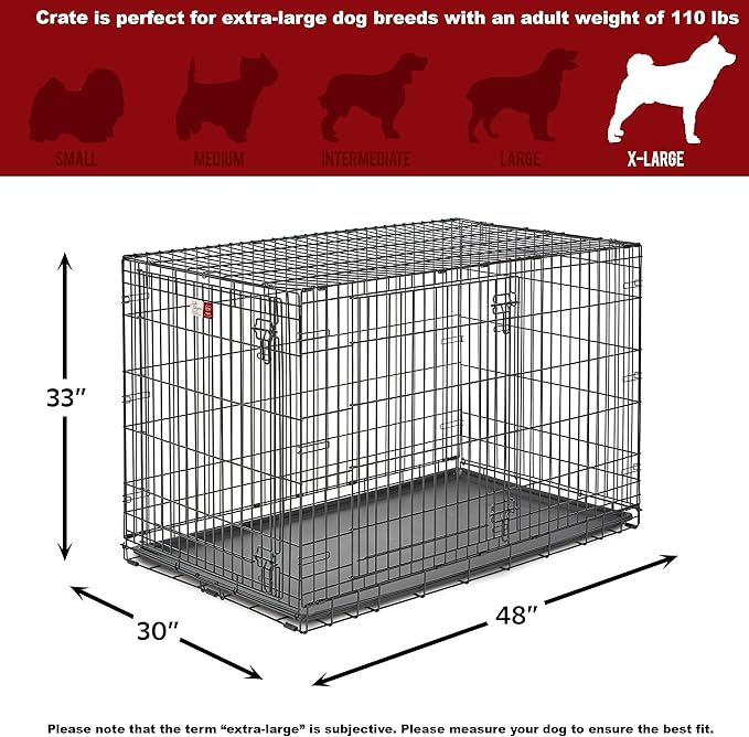 MidWest Homes for Pets XL Dog Crate | MidWest Life Stages Double Door Folding Metal Dog Crate | Divider Panel, Floor Protecting Feet, Leak-Proof Dog Pan | 48L x 30W x 33H Inches, XL Dog Breed