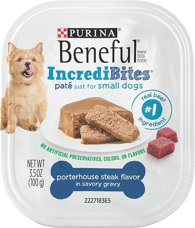 Beneful IncrediBites Pate Wet Dog Food for Small Dogs Porterhouse Steak Flavor in a Savory Gravy - 3.5 Ounce (Pack of 12)