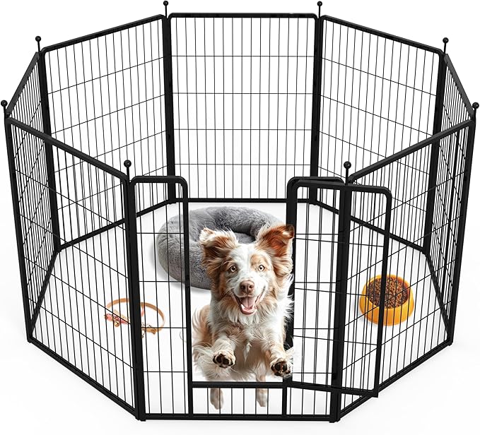 Simple Deluxe Dog Playpen, 40" Height 8 Panels Fence with Anti-Rust Coating, Metal Heavy Portable Foldable Dog Pen for Medium/Large Dogs RV Camping, Black