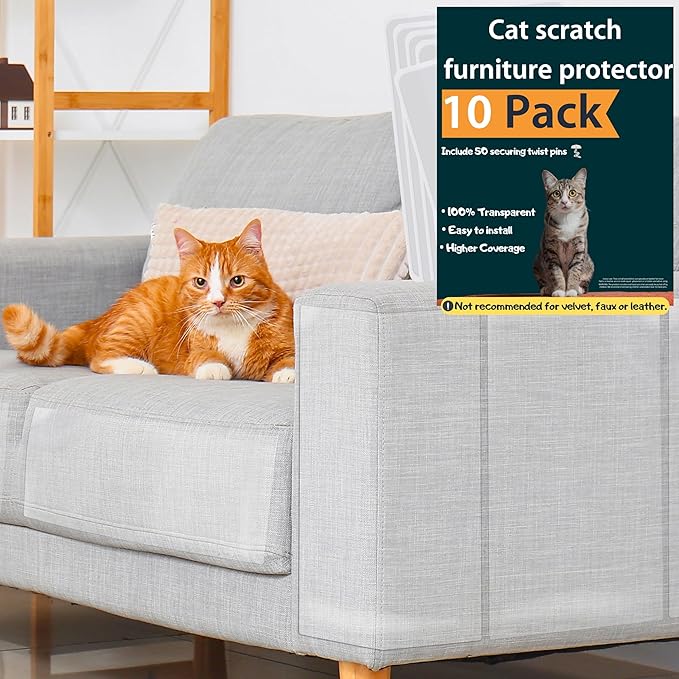 Anti Cat Scratch Furniture Protector, 10 Pack, Cat Couch Protector, Couch Protector for Cats, Furniture Protectors from Cats, Couch Cat Scratch Protector (10 Pack + 50 Twist Pins)