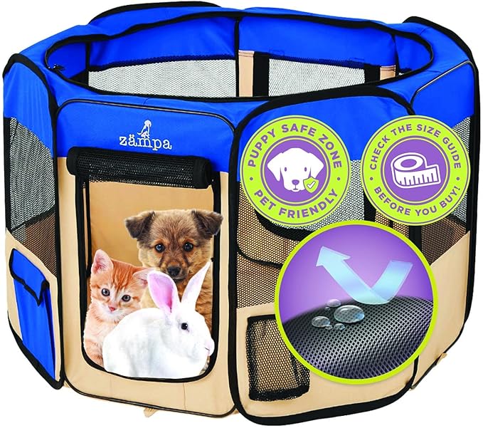 Zampa Puppy Playpen Small 36"x36"x24" Portable Pop Up Playpen for Dog and Cat, Foldable | Indoor/Outdoor Kitten Pen & Travel Pet Carrier + Carrying Case.