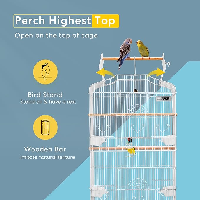 VIVOHOME 64 Inch Bird Cage with Play Top and Rolling Stand for Parrots Conures Lovebird Cockatiel Parakeets White