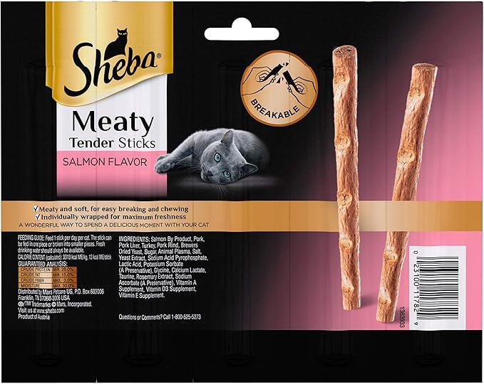 SHEBA Meaty Tender Sticks Cat Treats Salmon Flavor, 0.14 oz, 5 Count (Pack of 10)