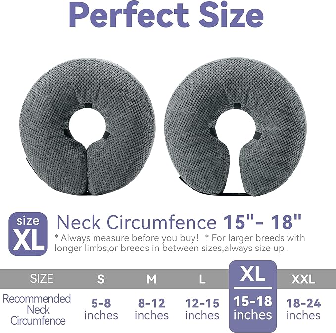 Soft Inflatable Dog Cone Collar Alternative After Surgery - Dog Neck Donut E Collar for Large Medium Small Dogs Cats Post Surgery - Recovery Collar to Stop Licking - Grey, XL