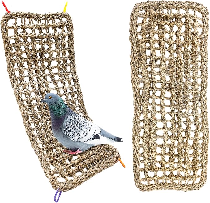 2Pcs Bird Seagrass Mat 20.5×8'' Natural Grass Woven Net Hammock Hanging on Cage Parakeet Climbing Rope Ladder Chew Toys for Lovebird Cockatiel Conure Budgie Cockatoo