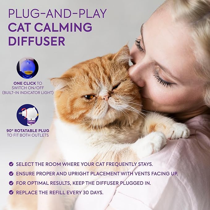 Cat Calming Diffuser Refills: 4 Pack Cat Pheromones Calming Diffuser Refill - Premium Cat Calming Diffuser Refill - Cat Pheromones for 4-Month Use, Cat Anxiety Relief, 4 Pack (Purple)