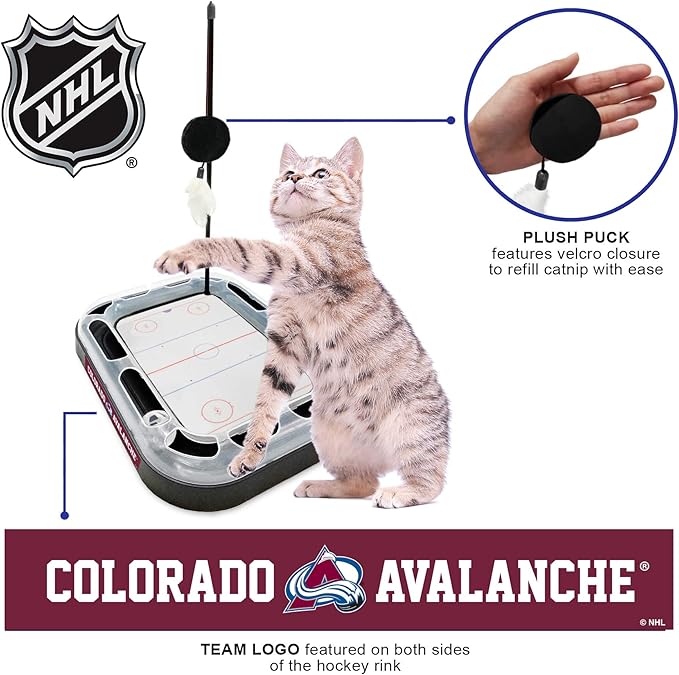 Pets FIrst Cat Scratching Toy NHL Colorado Avalanche Hockey Field Cat Scratcher Tiy with Interactive Cat Ball Bell in Tracks. 5-in-1 CAT Toy