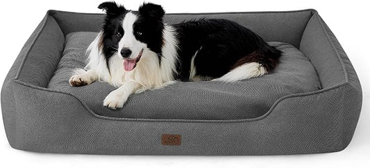 Bedsure Washable Dog Bed for Large Dogs - Waterproof All-Season Foam Dog Beds, Orthopedic Rectangle Cuddle Doggy Beds with Removable Zipper Cover, 36x27x10inches, Grey