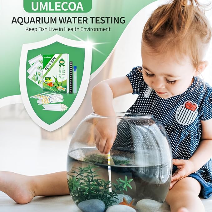 10 in 1 Aquarium Ammonia Test Kit - Ammonia Fish Tank Test Strips - 150 Aquarium Test Strips with Test Tube & Thermometer - Fast Testing Ammonia and 9 More for Aquarium/Pond/Pool