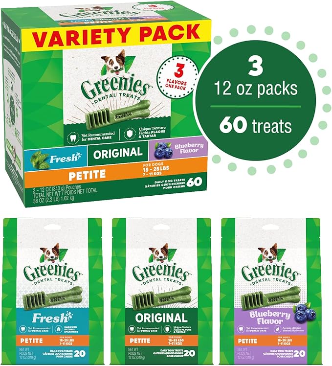 Greenies Petite Natural Dental Care Dog Treats, 36 oz. Variety Pack, 60 Total Treats