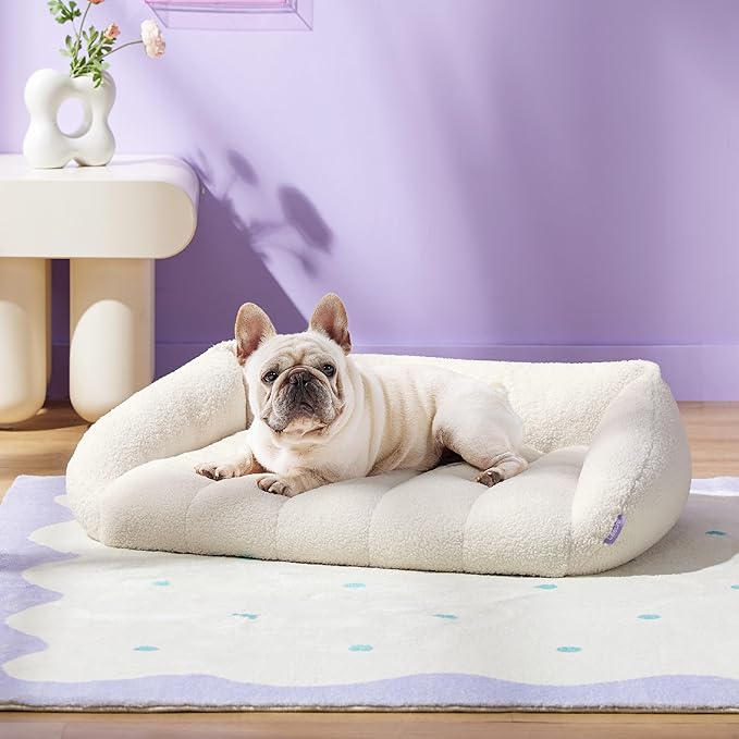 Lesure Orthopedic Dog Bed Sofa for Medium Dogs, Waterproof Dog Couch with Removable Washable Cover, Cute Aesthetic Pet Sofa Couch with Egg Crate Foam(28" x 23" x 10", Cream)