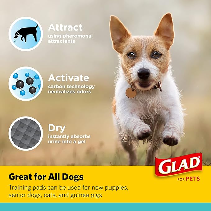 Glad for Pets Activated Charcoal Dog Training Pads, Small Size 17.5" x 23.5" - Odor Absorbing, Pee Pads for Dogs - Perfect for Training New Puppies, Grey, 120 Count