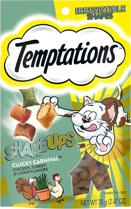 Temptations ShakeUps Crunchy and Soft Cat Treats, Clucky Carnival Flavor, (12) 2.47 oz. Pouches