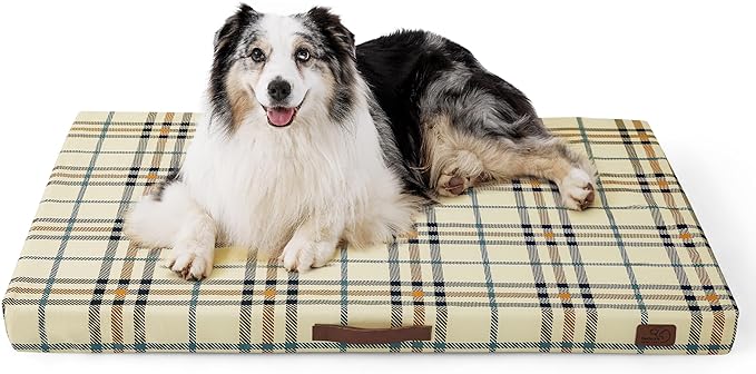 Bedsure Extra Large Patterned Dog Bed for Large Dogs, Outdoor Waterproof Orthopedic Egg Foam Dog Bed Comfort Pet Mats for Crate with Removable Washable Cover(41"x29", Cream)