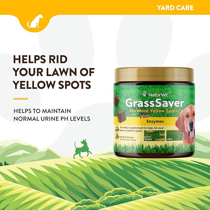 NaturVet – GrassSaver Supplement for Dogs – Healthy Supplement to Help Rid Your Lawn of Yellow Spots – Synergistic Combination of B-Complex Vitamins & Amino Acids – 120 Soft Chews