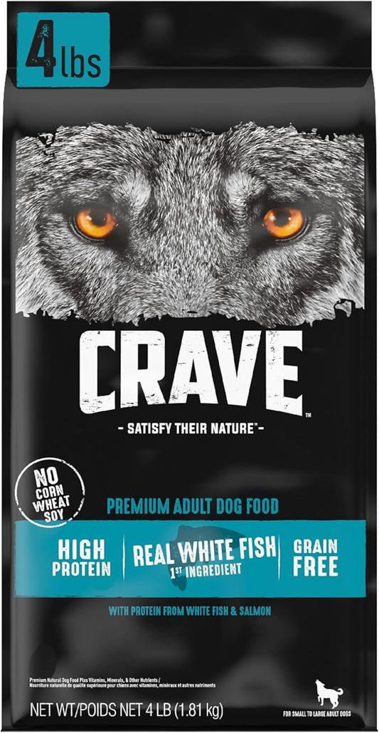 CRAVE Grain Free High Protein Adult Dry Dog Food, White Fish & Salmon, 4 lb. Bag