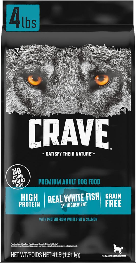 CRAVE Grain Free High Protein Adult Dry Dog Food, White Fish & Salmon, 4 lb. Bag