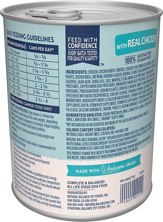 Natural Balance Original Ultra Adult Wet Dog Food, Chicken Formula with Brown Rice, Carrots & Potatoes, 13 Ounce Can (Pack of 12)