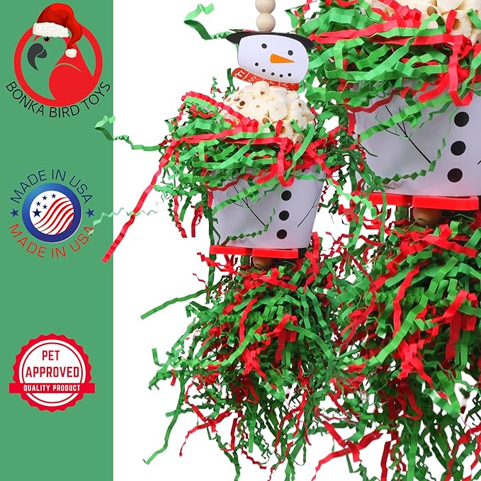 Bonka Bird Toys Christmas Elf Santa Snowman Reindeer Natural Sola Chew Forage Small Medium Bird Toy Cockatiel Parakeet Conures and Other Similar Birds (2436 Snowman)