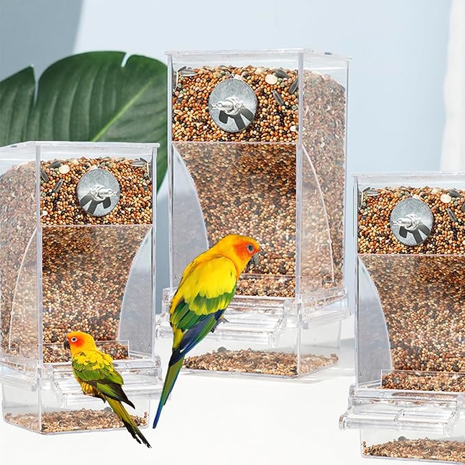 No Mess Bird Feeders Anti Spill Transparent Bird Feeder for Cage Bird Parrot Automatic Feeder Seed Food Container Cage Accessories for Budgies Canary Cockatiel Finch