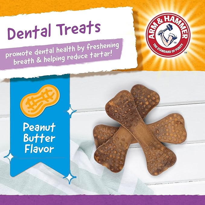 Arm & Hammer for Pets Nubbies Dental Treats for Dogs | Dental Chews Fight Bad Breath, Plaque & Tartar Without Brushing | Peanut Butter Flavor, 8 Count- 24 Pack, Size Large