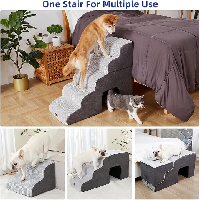 Dog Stairs Ramp for High Beds and Couch,Curved Dog Steps for Small Dogs and Cats Pet Stairs Non-Slip Balanced Portable Pet Step Indoor, 5 Steps,Grey