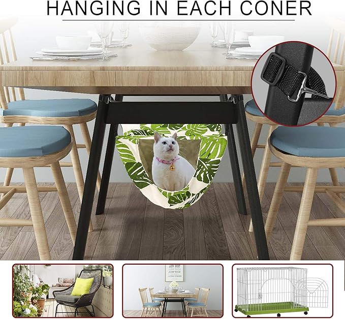 Cat Cage Hammock,Hanging Soft Pet Bed for Kitten Ferret Puppy Rabbit or Small Pet,Double Layer Hanging Bed for Pets,2 Level Indoor Bag for Spring/Summer/Winter (Green & White)