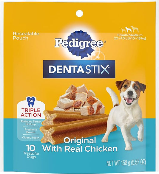 PEDIGREE DENTASTIX Small/Medium Dog Dental Treats Original Flavor Dental Bones, 5.57 Oz - 10 Count (Pack of 7)