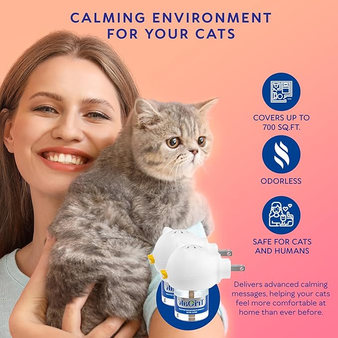 Cat Pheromones Calming Diffuser: Premium Cat Calming Diffuser - Cat Pheromone Diffuser - Pheromone Diffuser to Calm Cats - Cute Bear Head Shape Feline Pheromone Diffuser, 2Pack (Blue)