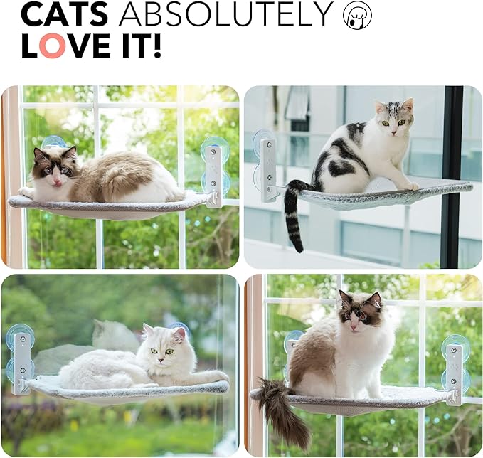 Cat Window Perch, Foldable Cat Hammock for Window, Window Seat for Cats Inside (Grey Reversible Mat)