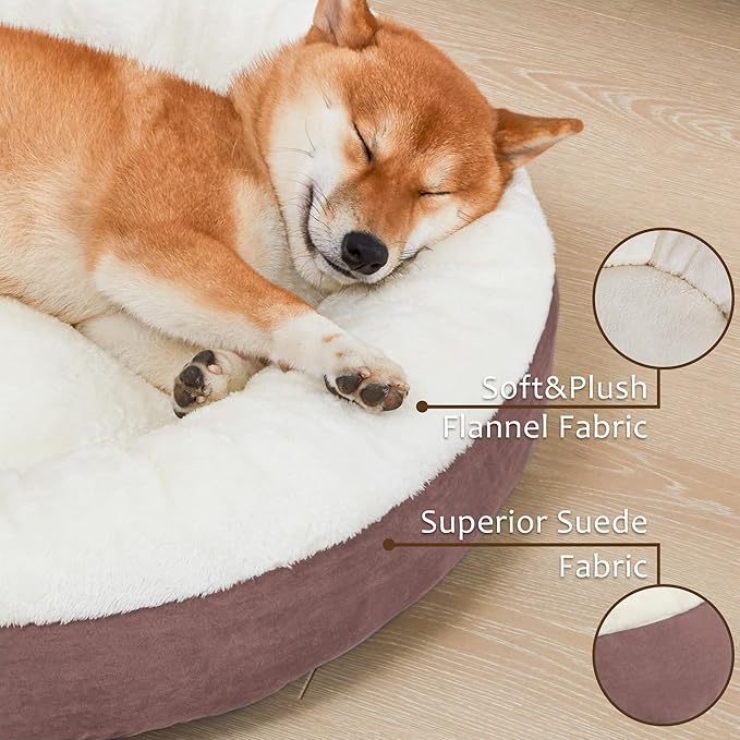 Love's cabin Round Donut Cat and Dog Cushion Bed, 30in Pet Bed for Medium or Large Dogs, Anti-Slip & Water-Resistant Bottom, Soft Durable Fabric Pet beds, Washable Calming Cat & Dog Bed Burlwood