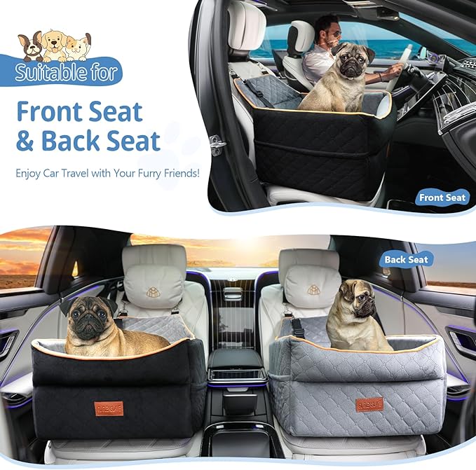Dog Car Seat for Small Dogs, Memory Foam Dog Booster Seat for Dogs under 35 lbs, Detachable & Washable Dog Car Seat for Front & Back Seats, Elevated Pet Car Seat with Storage Pockets