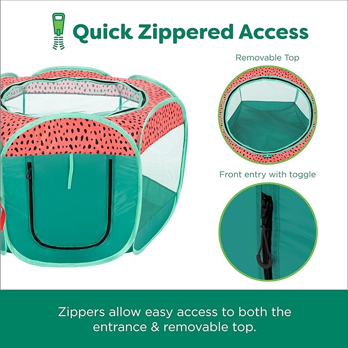 Furhaven Pop Up Playpen Pet Tent Playground - Green & Pink, Large
